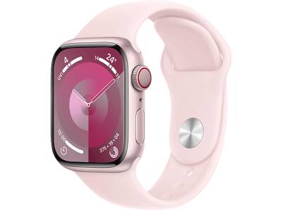 APPLE Watch Series 9 GPS + Cellular 41 mm Smartwatch Aluminium Fluorelastomer, 150 - 200 mm, Rosé/Hellrosa von APPLE