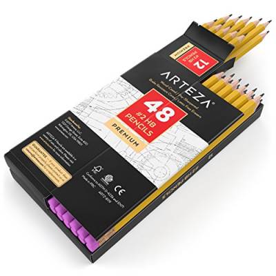 ARTEZA Bleistift HB, Holzbleistifte 48er Großpackung, Bleistifte mit latextfreiem Radiergummi, vorgespitzt für reibungsloses Schreiben in Schule, Büro & zum Zeichnen und Skizzieren von ARTEZA