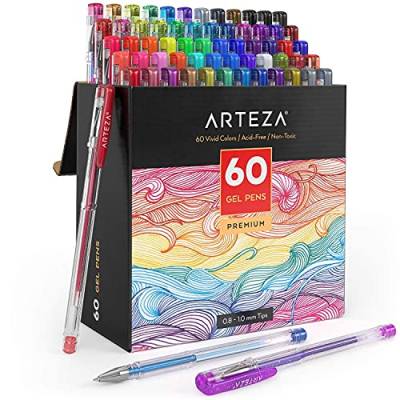 ARTEZA Gelstifte, 60 bunte Gelschreiber in verschiedenen Farben mit 0.8-1.0 mm Stiftspitzen, hochwertige Gelmalstifte für Scrapbooking, zum Ausmalen von Mandalas und Zeichnen… von ARTEZA