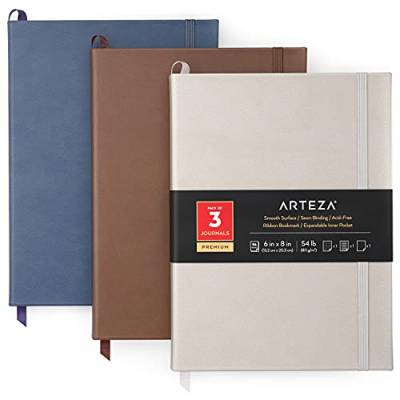 ARTEZA Journal Notizbücher Set, 15.2 x 20.3 cm (3er Pack Bullet Journal in Graublau, Grau, Graubraun), 96 Blatt, Hardcover Notizbuch liniert, unliniert und gepunktet von ARTEZA