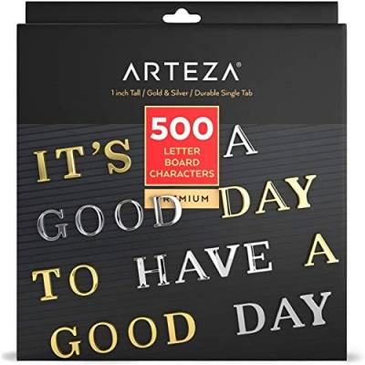 ARTEZA Letterboard Buchstaben Set mit 500 Gold- und Silber Stecktafel Buchstaben, 2.54cm Rillenbuchstaben für Schilder, Message Boards in Cafés, Büros, Schulen, Restaurants oder zu Hause von ARTEZA