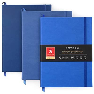 ARTEZA Notizbuch-Set 15,2 x 20,3 cm (3 Stück, Farben Kobaltblau, Med Blau und Marineblau), Hardcover mit weißen Blättern, gepunkteten und gestreiften Büchern (96 Seiten). von ARTEZA