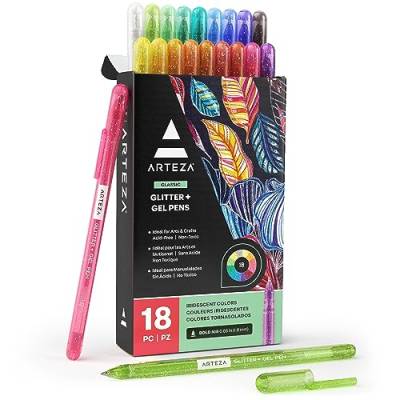 ARTEZA Super Glitzer Gelstifte, 18 bunte Gelschreiber in verschiedenen Farben, 1.0 mm Stiftspitze, Gel-Glitzerstifte für Journaling, Doodling, zum Schreiben und Basteln von ARTEZA