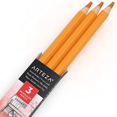ARTEZA professionelle Aquarell Buntstifte 3er-Pack, A052 Kürbisorange, wasservermalbare Stifte für Aquarellmalerei, Farbmischung, Schichtung, Künstler Aquarellstifte zum Ausmalen von ARTEZA