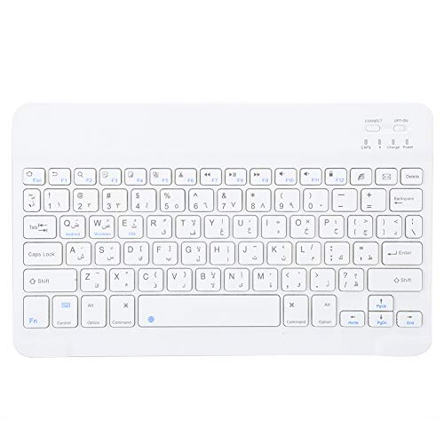 ASHATA Bluetooth3.0-Tastatur, 10-Zoll-Ultradünne drahtlose tragbare arabische/spanische/russische Tastatur für Android/OS X/Windows, Weiß(Arabisch) von ASHATA