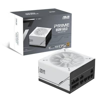 ASUS Prime 850W Gold Netzteil (850 Watt, für Allround-PCs und Gaming-PCs, 80 Plus Gold Zertifizierung, ATX 3.0 kompatibel, Lüfter mit Doppelkugellagern, schwarz/weiß) von ASUS
