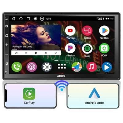 ATOTO A6PF 2G+32G Android Autoradio Doppel Din Radio, Wireless CarPlay, Kabellos Android Auto, 7 Zoll QLED Touchscreen DAB Radio, 2 Bluetooth, MirrorLink, WiFi/BT/USB Tethering, 36EQ DSP, A6G2B7PF von ATOTO