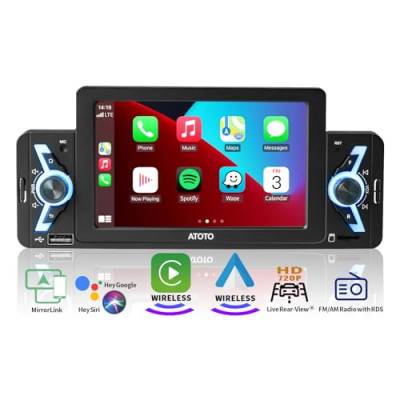 ATOTO F7WE 5 Zoll Autoradio 1din, Wireless CarPlay & kabelloses Android Auto, MirrorLink, Autoradio Bluetooth 5.3 mit Touchscreen, FM/AM/RDS, Sprachsteuerung, Live-Rückansicht, F7G1A5WE von ATOTO