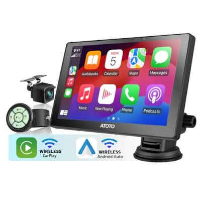 ATOTO P807SD-RC Tragbares Wireless Carplay Autoradio: Kabelloses Android Auto, 7-Zoll QLED blendfreies Touchscreen-Radio, 1080P Rückfahrkamera, Fernbedienung, Bluetooth, WDR, Auto-Dimmer von ATOTO