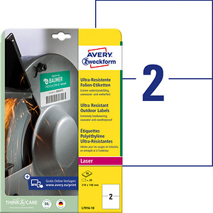 20 AVERY Zweckform resistente Folienetiketten L7916-10 weiß 210,0 x 148,0 mm von AVERY Zweckform