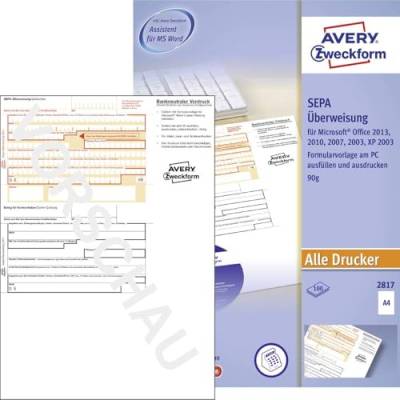AVERY Zweckform 2817 Sepa-Überweisung, (A4, inkl. Software-CD, von Rechtsexperten geprüft, für Deutschland, zum einfachen Erstellen von Überweisungen am PC, 100 Blatt) weiß von AVERY Zweckform