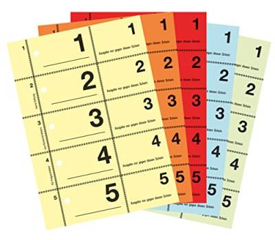 AVERY Zweckform 867-5 Garderobennummern (A6, 2.500 durchnummerierte Abrisse von 1-500 pro Block, je 100 Stück in einer anderen Farbe, 5 Blöcke mit je 500 Nummern) gelb, orange, rot, blau, grün von AVERY Zweckform