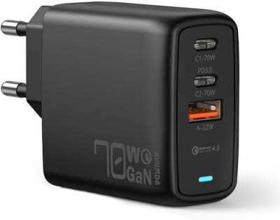 AVUMDA 70w USB-C Ladegerät GaN, PD 3.0 Schnellladegerät mit 3 Ports, USB C Netzteil Charger für MacBook Air/Pro, iPad Pro, iPhone 15/14/13, Google Pixel, Samsung S23/S22, Dell XPS, Steam Deck von AVUMDA