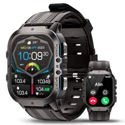 AVUMDA Smartwatch Herren C26, 1.96 Zoll AMOLED Touchscreen, IP68 Wasserdicht Smartwatch mit Telefonfunktion, 100+ Sportmodi, 350-mAh-Akku Reicht für 10 Tage, Bluetooth Smartwatch für iOS/Android von AVUMDA