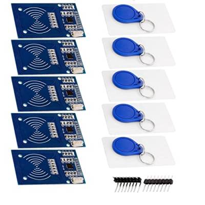 AZDelivery 5 x RFID Kit RC522 mit Reader, Chip und Card 13,56MHz SPI kompatibel mit Arduino und Raspberry Pi inklusive E-Book! von AZDelivery