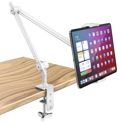 AboveTEK Hochwertige Tablet-Halterung, Verstellbare Tablet Ständer Arm mit 360°-Drehung für Schreibtisch und Bett, Handy-Ständer kompatibel mit 4,5-13,5 Zoll iPad Pro Air Mini Galaxy Tab - Weiß von AboveTEK