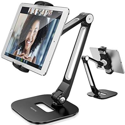 AboveTEK Tablet Ständer Höhenverstellbar Tablet Halterung Tisch, iPad Ständer Schwarz für iPad Mini Air, iPhone, Samsung Galaxy，Geeignet für Handys und Tablets von 4-11 Zoll von AboveTEK