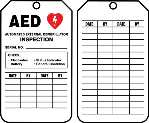 accuform Schilder trs345ctp Inspektion Tag, Legend"AED Automatiesierter Externer Defibrillator Inspektion," 14,6 cm Länge x 8,3 cm Breite x 0 cm Stärke, pf-cardstock, rot/schwarz auf weiß (25 Stück) von Accuform