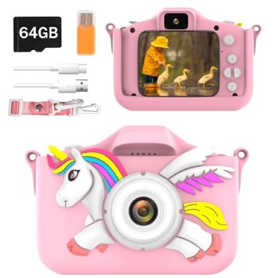 Kinderkamera für Mädchen und Jungen, 1080P 5,1 cm Bildschirm, Digitalkamera für Kinder mit 64 GB SD-Karte und Selfie-Modus, Kleinkindkamera und Videokamera, Weihnachts- und Geburtstagsgeschenke, von Adicop