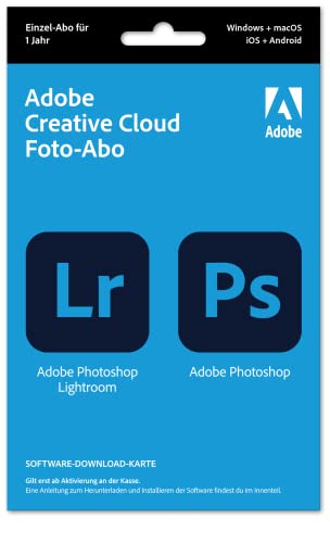 Adobe Creative Cloud Foto-Abo mit 20GB: Photoshop und Lightroom | 1 Jahreslizenz | PC/Mac | Key Card & Download von Adobe