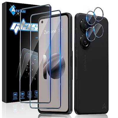 Aerku Schutzfolie für Asus Zenfone 10 für Panzerglas, 2 Stück Schutzglas und 2 Stück Kameraschutz für Asus Zenfone 10, 0.33mm HD Folie, 9H Härte Anti-Kratzen Anti-Bläschen Panzerfolie von Aerku