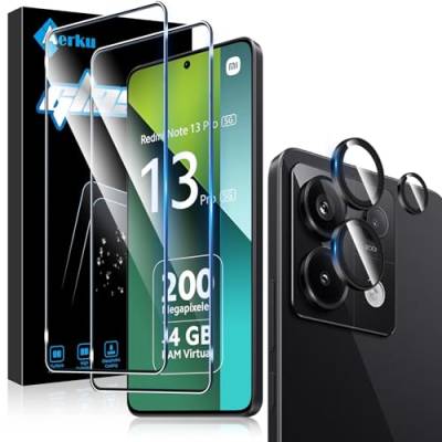 Aerku Schutzfolie für Xiaomi Redmi Note 13 Pro 5G für Panzerglas mit Kameraschutz, 2 PCS Panzer Schutz Glas Folie und 1 PCS HD Kamera Panzerfolie (Schwarz), 9H Härte Anti-Bläschen Schutzglas von Aerku