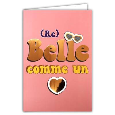 AFIE 69-9037 Karte Belle und Re-Belle wie ein Herz für schönes Mädchen, Damen, Text, Buchstaben, Orange, Kupfer, glänzend, Umschlag 12 x 17,5 cm, Innenseite weiß, bedruckt, hergestellt in Frankreich von Afie