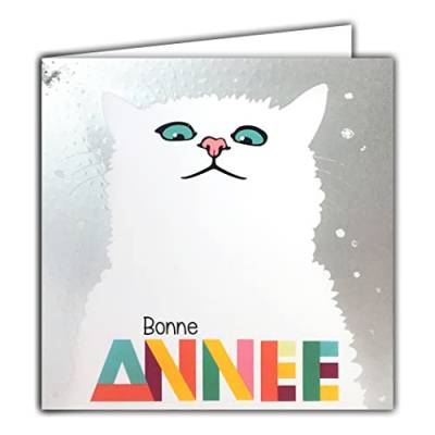 Afie 23042 Quadratische Karte, silberfarben, glänzend, schönes Jahr, beste Wünsche, Katze, Schneeweiß, Schneeflocken, Abschlussfeiern, mit weißem Umschlag von Afie