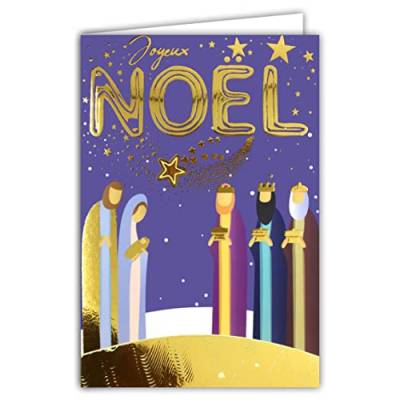Afie 61-5645 Karte für Krippenfiguren mit Sternen Frohe Weihnachten in Gold glänzend glitzernd Flamboyant Jesus Maria Joseph Könige Geschenke für Feiertage zum Ende des Jahres – mit weißem Umschlag von Afie