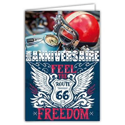 Afie 65-1344 Geburtstagskarte für den Geburtstag, Route 66, USA, Los Angeles Chicago Feel the Freedom Helm, groß, Vintage-Road-Trip, inkl. Umschläge, hergestellt in Frankreich von Afie