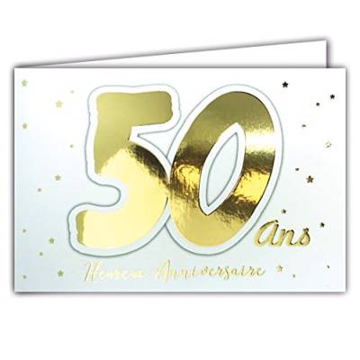 Afie 69-2205 Glückwunschkarte zum 50. Geburtstag mit goldenen Sternen auf weißem Hintergrund, mit Umschlag; Format geschlossener Karte 17 x 11,5 cm von Afie