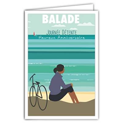 Afie 69-4302 Glückwunschkarte zum Geburtstag mit Umschlag für Mädchen oder Damen – Mini-Poster im Format 17 x 11,5 cm – Entspannung für Fahrrad, Strand, Meer, Retro, Vintage von Afie