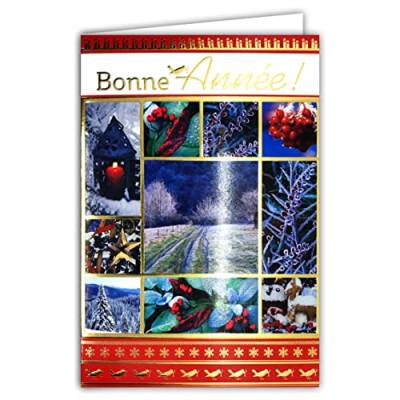 Afie Set mit 10 identischen Karten Happy Year, mit 10 Umschlägen, passend für Format 12 x 17,5 cm, Winterwünsche, Weihnachtsfeiern, Neujahr, Dezember, Januar, LOT10-61-4053-A BA von Afie
