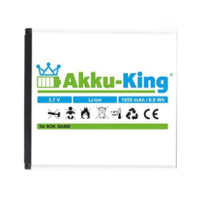 Akku-King Akku kompatibel mit Sony BA800 - Li-Ion 1850mAh - für Ericsson Xperia LT25 LT25i AX S V VC VL, LT25, SO-01E, SOL21, Hikari, Nozomi, Tsubasa Xin von Akku-King