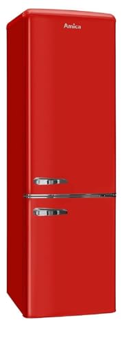 Amica KGCR 387 100 R Retro Kühl-/Gefrierkombination / Chili Red (Rot) / 181cm (H) x 55cm (B) x 62cm (T) / Retro-Design / Kühlschrank mit Gefrierfach von Amica