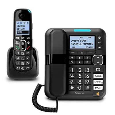 Amplicomms BigTel 1580 Combo DECT Großtasten Telefon, Anrufbeantworter, zusätzliches Mobilteil, Audio-Boost, extra Laute Klingeltöne, Hörgerätekompatibel, Schwarz von Amplicomms
