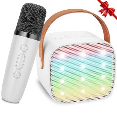 Ankuka Karaoke Maschine mit 1 Drahtlosen Mikrofonen für Kinder, Tragbares Bluetooth KTV Anlage, Lautsprecher mit Stimme wechselnde Effekte & LED-Lichter Jungen Mädchen Geschenke Heimparty Weiß von Ankuka