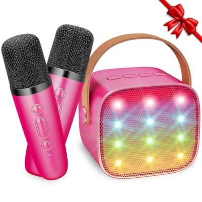 Ankuka Karaoke Maschine mit 2 Drahtlosen Mikrofonen für Kinder, Tragbares Bluetooth KTV Anlage, Lautsprecher mit Stimme wechselnde Effekte & LED-Lichter Jungen Mädchen Geschenke Heimparty Rosa von Ankuka