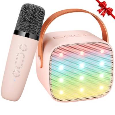 Karaoke Maschine mit 1 Drahtlosen Mikrofonen für Kinder, Ankuka Tragbares Bluetooth KTV Anlage, Lautsprecher mit Stimme wechselnde Effekte & LED-Lichter Jungen Mädchen Geschenke Heimparty Pink von Ankuka