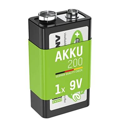 ANSMANN Akku 9V Block 200mAh NiMH mit geringer Selbstentladung - Wiederaufladbare Batterien maxE mit hoher Kapazität - 9 Volt Batterie ideal für Messgerät Multimeter Spielzeug Fernbedienung uvm. von Ansmann