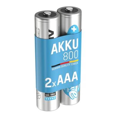 ANSMANN Akku AAA Micro 800 mAh 1,2V NiMH 2 Stück für Geräte mit hohem Stromverbrauch - Wiederaufladbare Batterien maxE - Akkus für Spielzeug Fernbedienung Telefon Kamera uvm - Rechargeable Battery von Ansmann