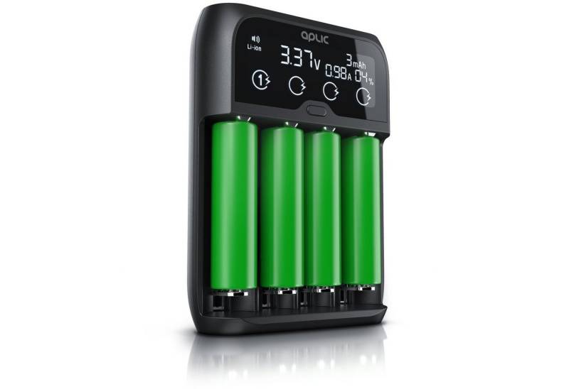 Aplic Batterie-Ladegerät (2000 mA, Akku Ladegerät für Li-ion, Ni-MH, Ni-Cd, LiFePo4 Akkus mit Display) von Aplic