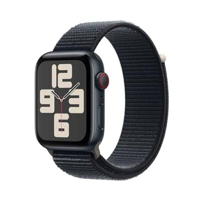 Apple Watch SE (2. Generation, 2023) (GPS + Cellular, 44 mm) Smartwatch mit Aluminiumgehäuse und Sport Loop Armband in Mitternacht. Fitness- und Schlaftracker, Herzfrequenzmesser, CO₂ neutral von Apple