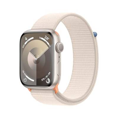 Apple Watch Series 9 (GPS, 45 mm) Smartwatch mit Aluminiumgehäuse und Sport Loop Armband in Polarstern. Fitnesstracker, Blutsauerstoff und EKG Apps, Always-On Retina Display, CO₂ neutral von Apple