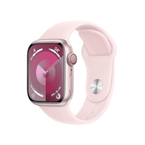 Apple Watch Series 9 (GPS + Cellular, 41 mm) Smartwatch mit Aluminiumgehäuse in Pink und Sportarmband M/L in Hellrosa. Fitnesstracker, Blutsauerstoff und EKG Apps, Always-On Retina Display von Apple