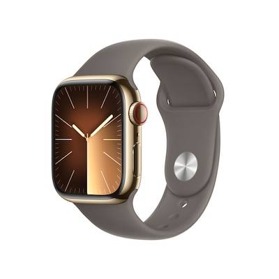 Apple Watch Series 9 LTE 41mm Edelstahl Gold Sportarmband Tonbraun S/M von Apple