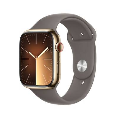 Apple Watch Series 9 LTE 45mm Edelstahl Gold Sportarmband Tonbraun M/L von Apple