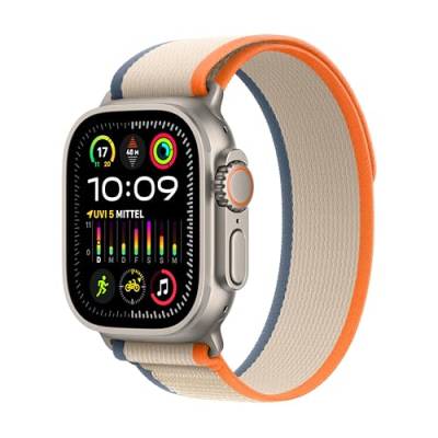 Apple Watch Ultra 2 (GPS + Cellular, 49 mm) Smartwatch mit robustem Titangehäuse und Trail Loop Armband (S/M) in Orange/Beige. Fitnesstracker, präzises GPS, extra Lange Batterielaufzeit, CO₂ neutral von Apple