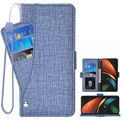 Asuwish Kompatibel mit Samsung Galaxy Z Fold 2 5G 2020 Wallet Case und gehärtetem Glas Displayschutzfolie Leder Flip Cover Kartenhalter Handyhüllen für Gaxaly ZFold2 Z2 Fold2 ZFold25G Frauen Blau von Asuwish