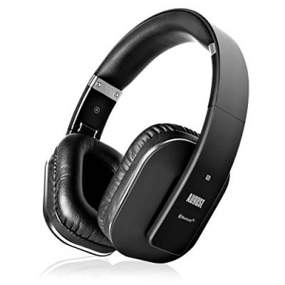 August EP650 - Bluetooth Kopfhörer v4.2 NFC mit aptX Low Latency - Stereo Over Ear Headphones mit August Audio App kabellose Kopfhörer mit Mikrofon für Freisprecher tiefer Bass 15h Akku (schwarz) von August